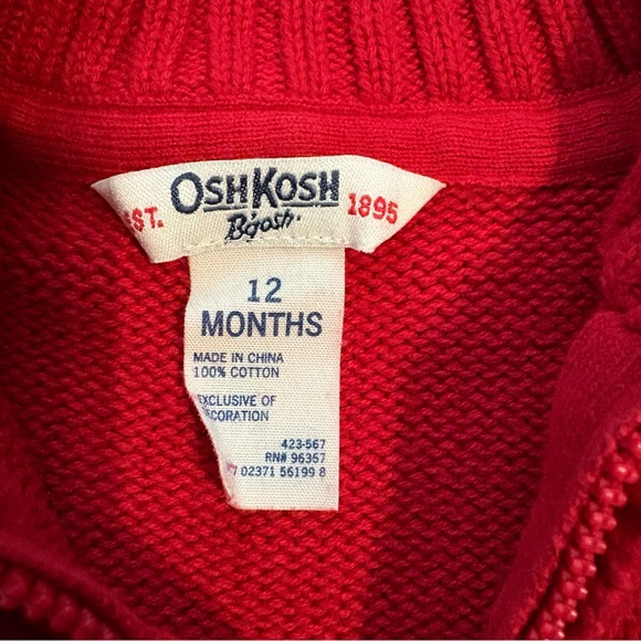 OshKosh B'gosh 12 Month Red Zip Up Sweater with Train - Picture 2 of 3